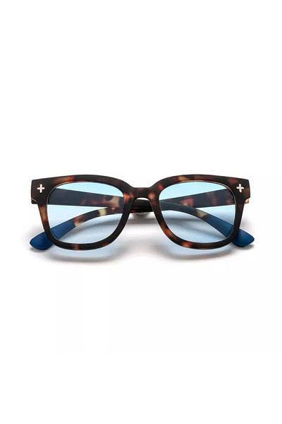 Okkia Giovanni Classic Havana & Blue Unisex Sunglasses Blue Lens