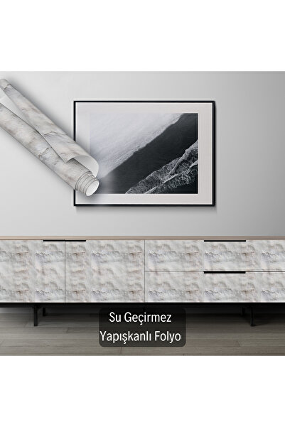 Dekoros Açık Gri Alçı Görünümlü Yapışkanlı Folyo, Su Geçirmez, Mutfak Dolap ve Mobilya Kaplama Kağıdı 0606