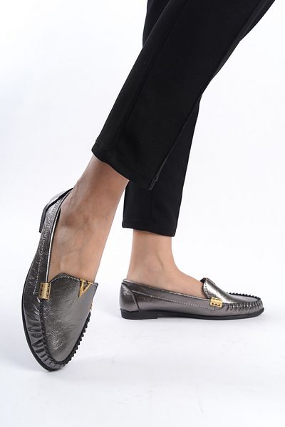eformoda by emre yılmaz Gri de damă zilnic confortabil cu cataramă pantofi clasici casual Balerini LRS01