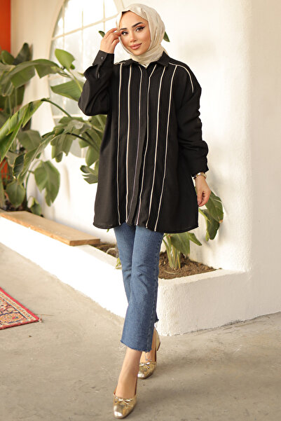 benguen Ριγέ πουκάμισο 2039 Μαύρο