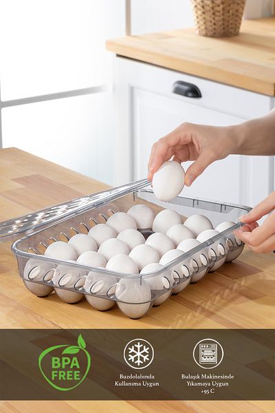 Meleni Home 24-Piece Egg Box with Lockable Lid in the Refrigerator - Egg Storage Container Anthracite