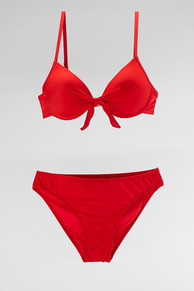 TooHot Red Push-up Padded Bow Bottom Top Bikini Set