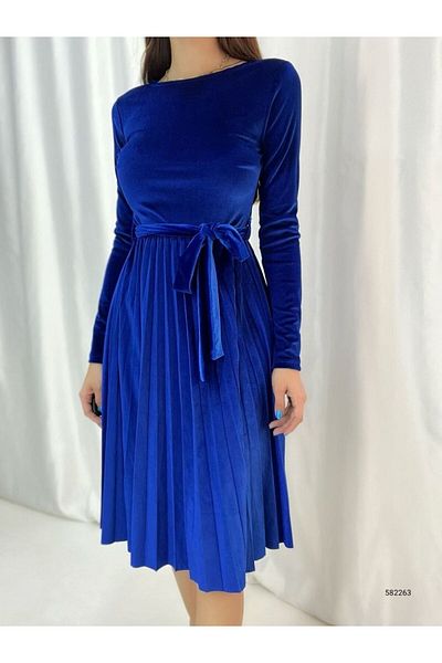 modakyra Fusta din catifea pentru dama Rochie plisata cu curea (colorata)