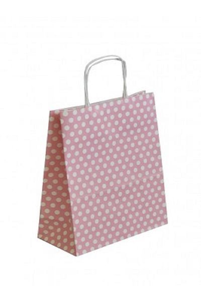 Kazanabil 25pcs polka dot kraft bag with grip pink 18x24cm