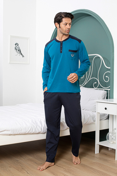 KAPİTEX Σετ ανδρικών πιτζάμες με μακριά μανίκια με έξι μακριές τσέπες με τρία...