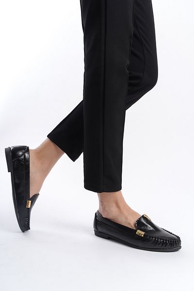 en7 Black Women's Daily Comfortable Buckle Casual Classic Shoes Ballerinas LRS01