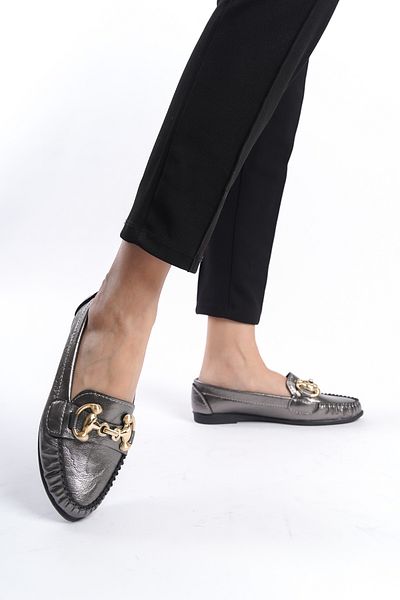 eformoda by emre yılmaz Gri de damă zilnic confortabil cu cataramă pantofi clasici casual Balerini LRS03