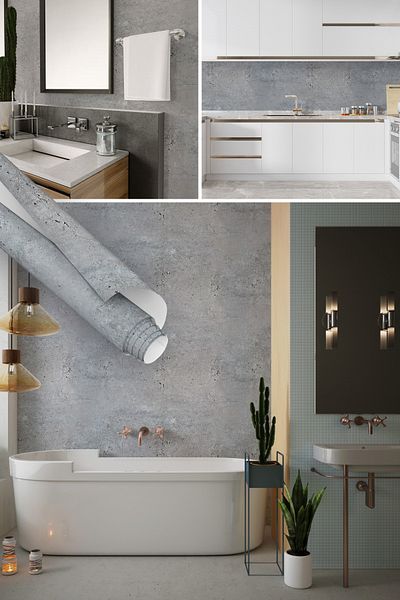 Dekoros Gray Concrete Look Adhesive Foil, Kitchen Cabinet, Countertop and Furniture Covering Paper 0614