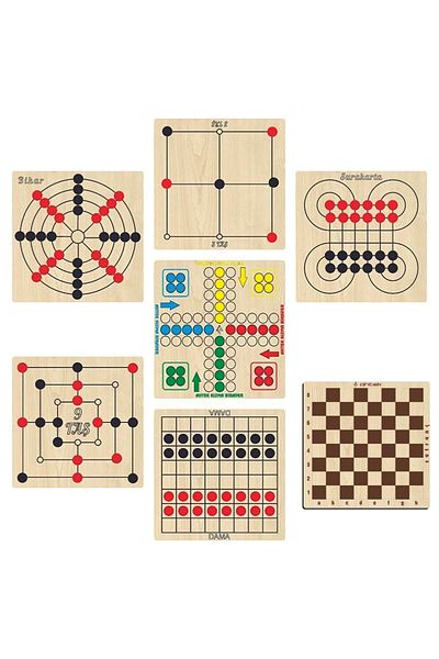 Ahtek Wooden Intelligence and Strategy Game Set 7 Pieces, Ludo+ Checkers+3 Stones+9 Stones+bihar+surakarta And Chess
