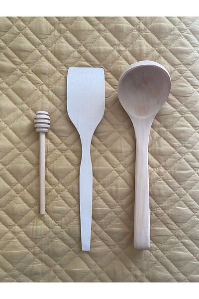 UNDERGROUND TRADE 3-Piece Food Supplies - Honey Spoon + Spatula + Ladle - Wooden Spoon -(15cm-30cm-28cm)