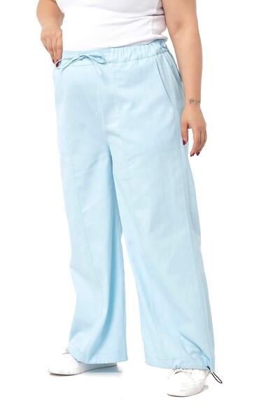 DISENTIS MODEST Plus Size Wide Leg Tie Detailed Gabardine Baby Blue Trousers