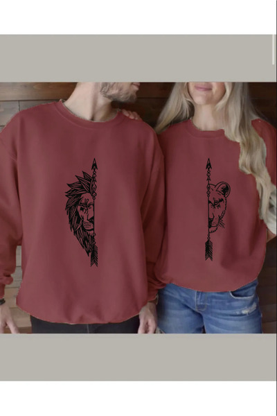 Unique Dişi ve Erkek Aslan Çiftler Sevgili Çift Kombini Tasarım Sweat