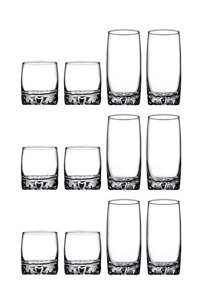 Paşabahçe Sylvana Water & Soft Drink Cup Set 12 Pieces (6 Long & 6 Short)