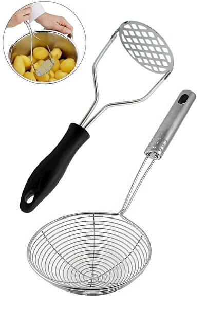 UNDERGROUND TRADE Steel Potato Masher + Oil Skimmer Strainer 12 Cm