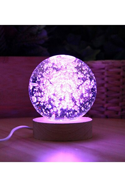 HEDİYEBİZİZ Baloncuk 3D Boyutlu Kristalleşmiş Cam Ahşap Işıklı Büyük Boy Küre