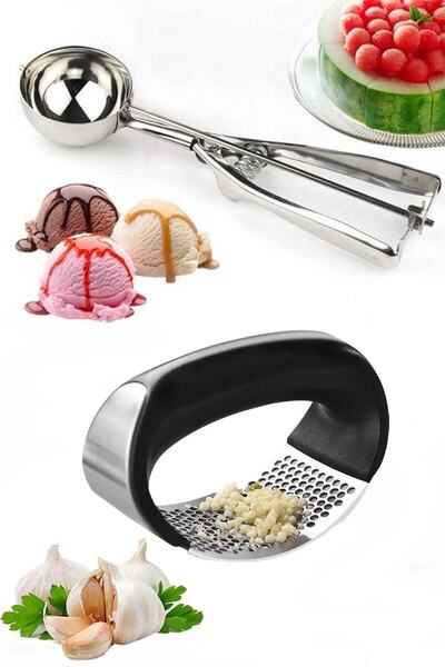 UNDERGROUND TRADE Garlic Press and Ice Cream Cookie Serving Spoon with Handle