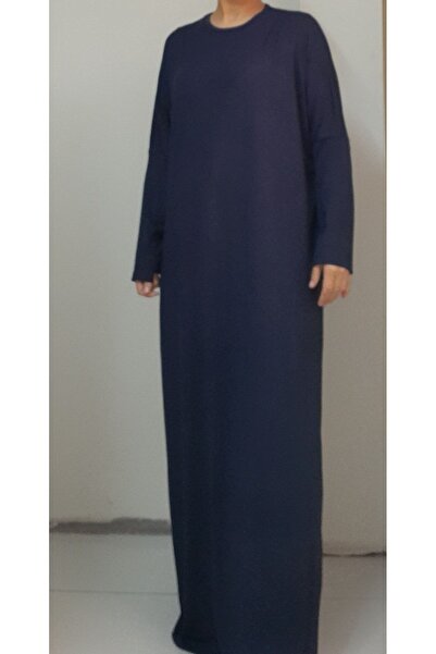 Mertcan Butik Μπλε ναυτικό μανίκι casual χτενισμένο βισκόζη φόρεμα hijab