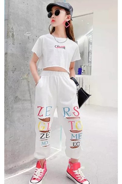 MANCY Children's Zers Printed Bottom-Top Set Cotton T-shirt Tracksuit Set