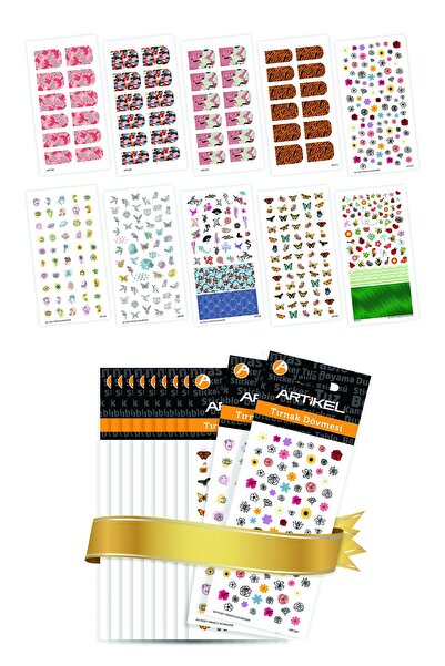 Artikel 10'lu Tırnak Dövmesi Seti -4, Tırnak Sticker Seti, Nail Art, Tattoo A...