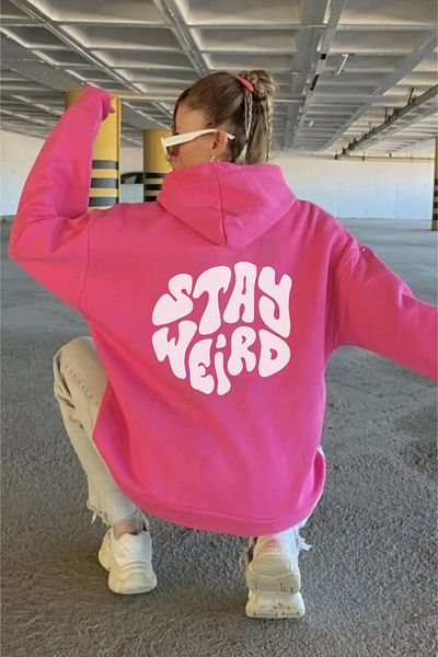 npLStore Φούτερ με ροζ στάμπα με κουκούλα oversize