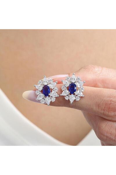 Effective Diamond Paris Işıltısı Sentetik Safir Taşlı Gümüş Küpe