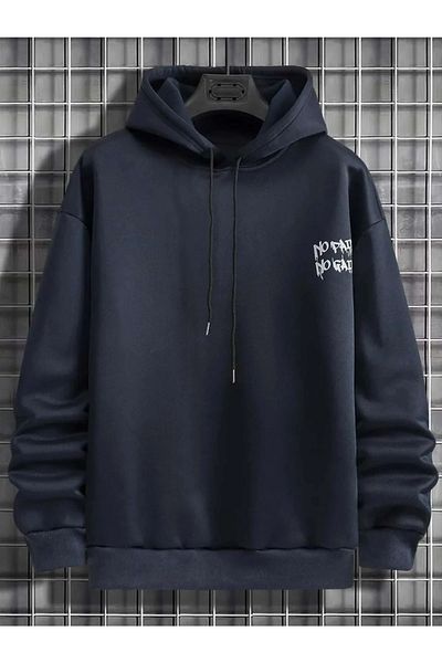 npLStore Μπλε Navy No Pain No Gain Print Λεπτομερής φούτερ με κουκούλα με κουκούλα