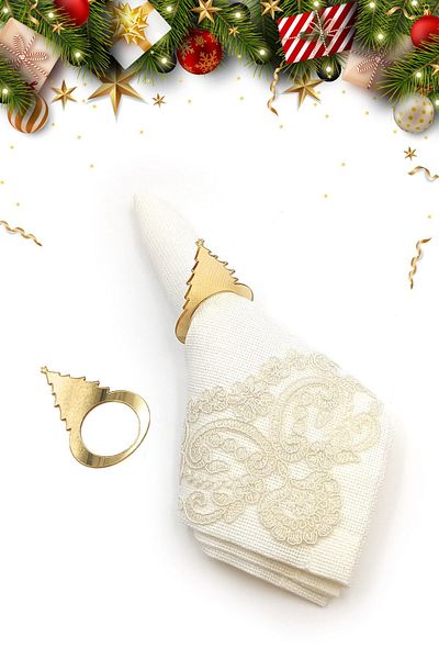 Artikel 6 Pieces Gold Christmas Tree, Pine Tree Pattern, New Year Decorative Napkin Ring, New Year Tableware Accessories