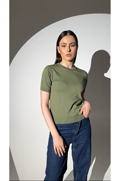 NEER Basıc Kısa Kollu Triko Kazak-Haki