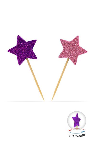 Artikel Powder-purple Double Sided Star Glitter Eva Toothpick Cupcake Toppers Cupcake Stick 12 Pieces