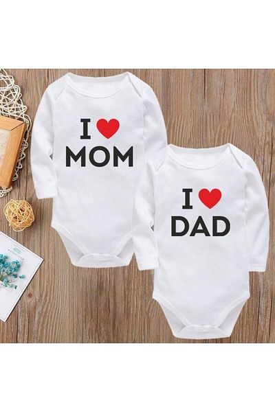 Yaprak Hediyelik I Love Mom I Love Dad Printed 2-Piece Baby Bodysuit