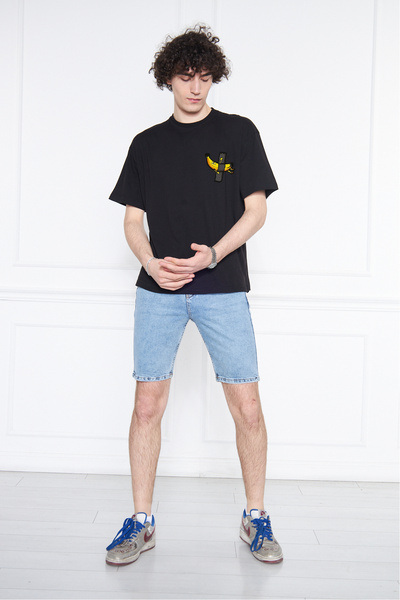 ixir Tricou oversize pentru bărbați, negru, cu imprimeu banane și benzi