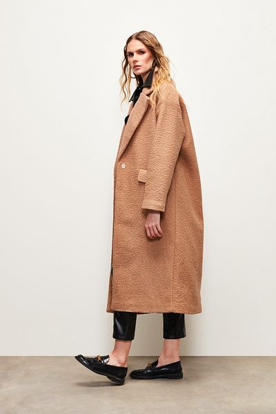 Sateen Camel Long Boucle Coat