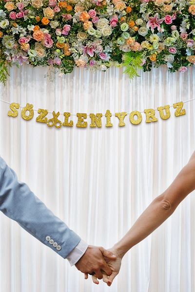 Artikel Gold Promise Written Banner, Special Day, Invitation Organization, Henna, Engagement, Wedding, Glitter Eva