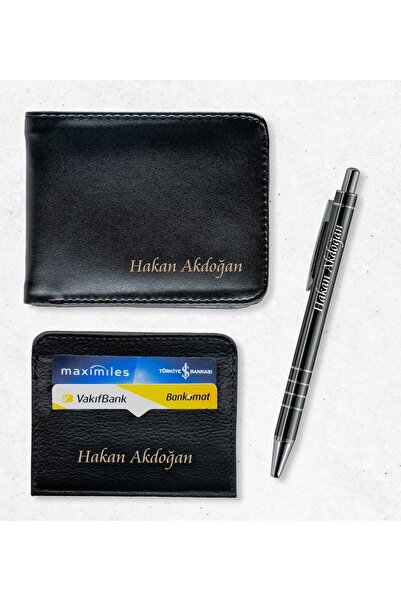Yaprak Hediyelik Kişiye Özel Isimli Cüzdan Kartlık Kalem Seti