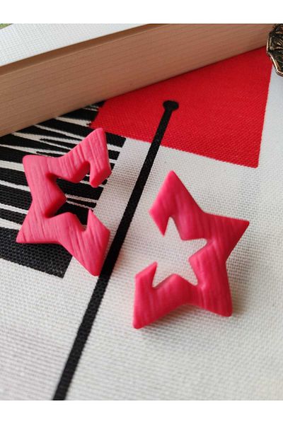 BeuBella Aksesuar Special Design Pink Polymer Clay Star Earrings