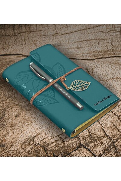 Yaprak Hediyelik Kişiye Özel Isim Baskılı Ahşap Kutulu Defter Kalem Seti