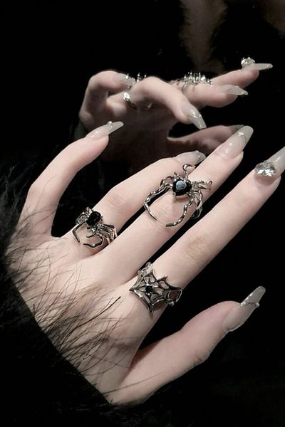EFBUTİK Black Stone Spider Ring Set