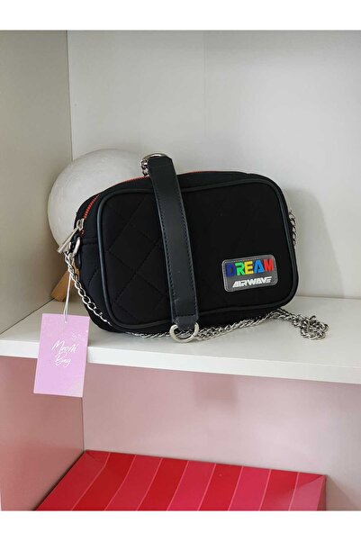 Moom Bag Жіноча чорна сумка з камуфляжної тканини з ланцюжком через плече