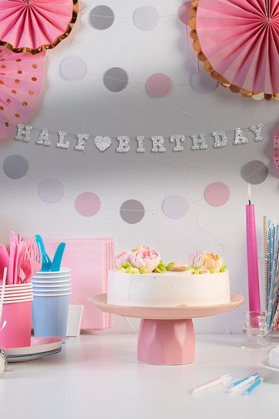Artikel Gray Half Birthday Written Banner, Half Age Party, Birthday Ornament, Glittered Eva Banner