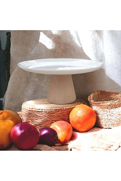 Akayev Wooden Conical Stand White 27 cm Presentation Cake and Pastry Stand Fruit Holder