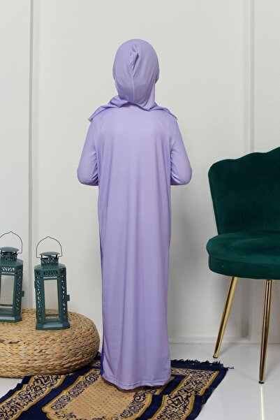 Altobeh Children's Prayer Set Practical One-Piece Patterned Sleeves and Removable Headscarf Lycra Hijab Dress (6-12