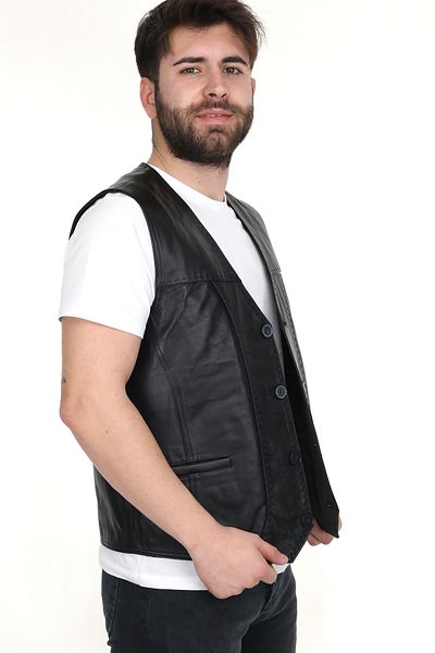EGE DERİ 100% GENUINE LAMB LEATHER BLACK MEN'S VEST