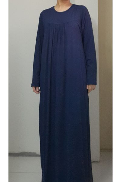 Mertcan Butik Μπλε ναυτικό φόρεμα βισκόζης με κομμένο μπροστινό και πίσω μέρος από χτενισμένο βαμβακερό ρούχο