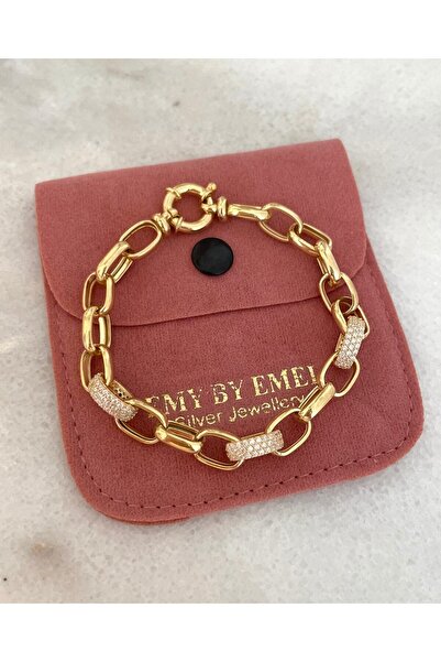 emy by emel luxury silver jewelry Altın Kaplama Taşlı Geçme Halkalı Künye 925...