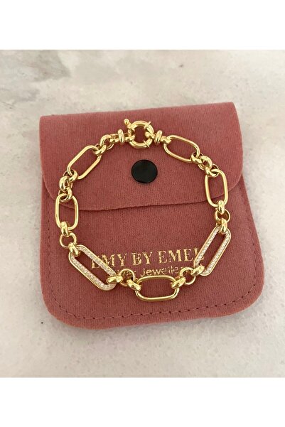 emy by emel luxury silver jewelry Altın Kaplama Taşlı Halka Künye 925 Ayar Gümüş