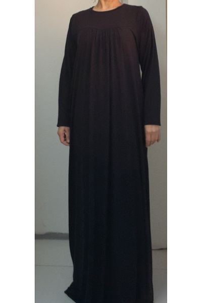 Mertcan Butik Μαύρο φόρεμα από χτενισμένο βισκόζη με κομμένο μπροστινό και πίσω μέρος από τη ρόμπα