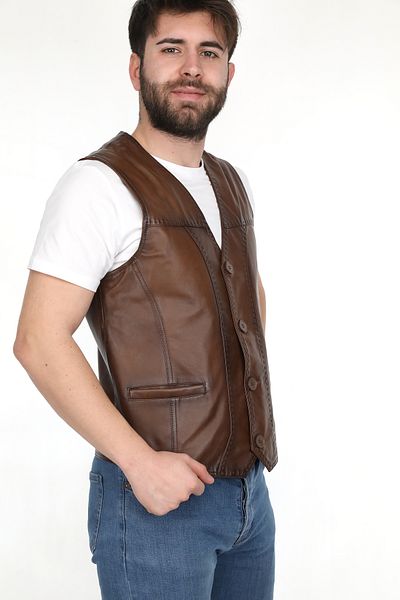 EGE DERİ 100% GENUINE LAMB LEATHER BLANKED TAN MEN'S VEST