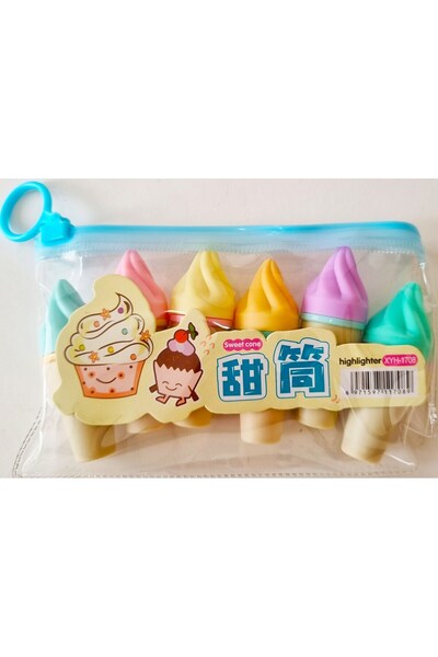 Modellino 6 قطع من أقلام التحديد على شكل آيس كريم مع حقيبة بسحاب