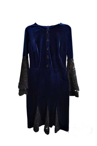 Miss Dantel Detaylı Kadife Mini Elbise