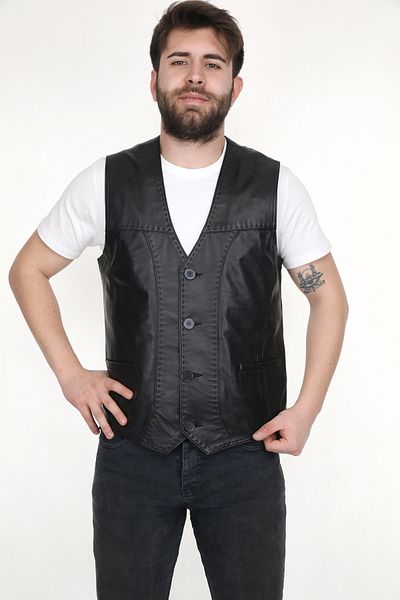 EGE DERİ 100% GENUINE LAMB LEATHER BLACK MEN'S VEST